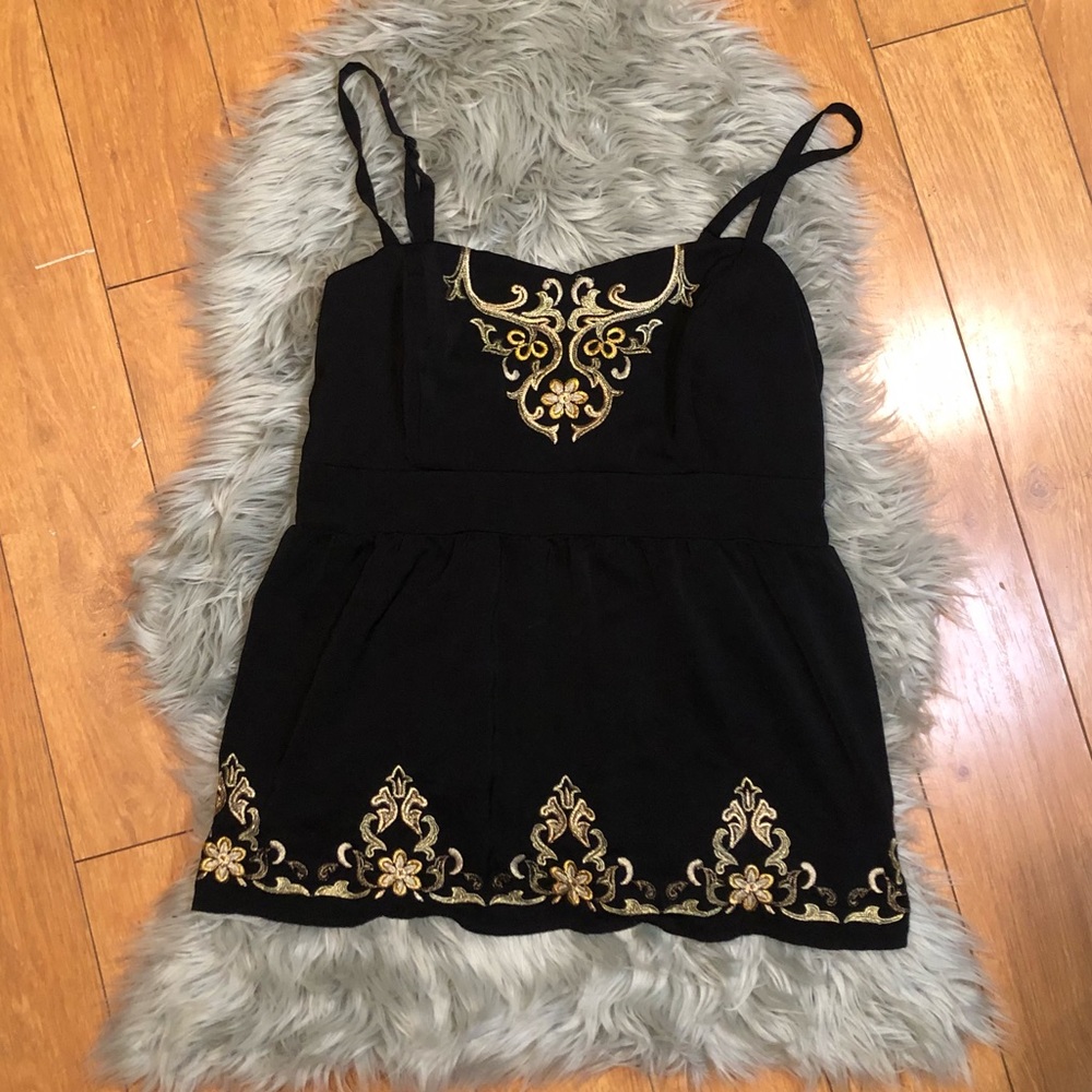 torrid Black Tank Top with Gold Embroidery 3x
